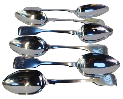 Lot 246 - A set of six 19thC silver Fiddle pattern...