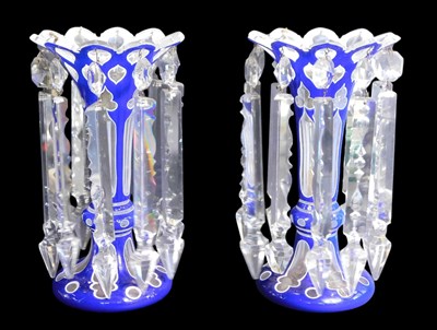 Lot 265 - A pair of Victorian blue and clear glass...