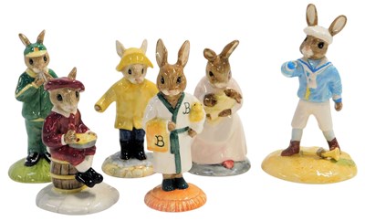 Lot 268 - Six Royal Doulton Bunnykins figures, modelled...