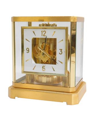 Lot 1 - A Jaeger leCoultre glass and brass cased Atmos...