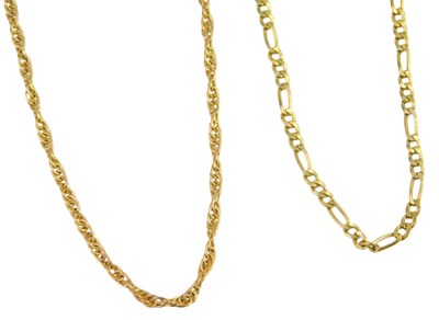Lot 67 - Two metal chains, yellow metal marked 9ct,...