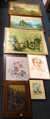 Lot 2034 - Seven framed pictures, various mediums and...