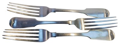 Lot 303 - A set of three Victorian silver Fiddle pattern...