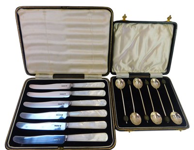 Lot 306 - A set of six George V silver coffee bean...
