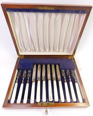 Lot 307 - A set of six silver and mother of pearl...