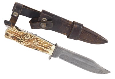 Lot 239 - A faux antler handled hunting knife/multitool,...