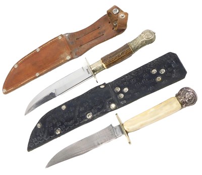 Lot 241 - A pair of antler handled hunting knives, with...