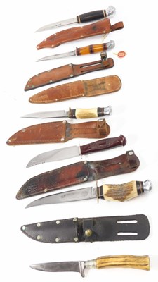 Lot 242 - A selection of hunting knives, one with antler...