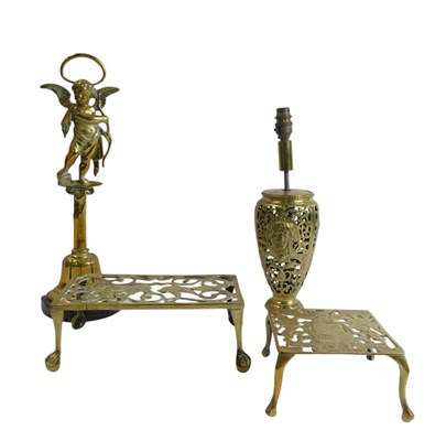 Lot 360 - A group of brassware, comprising two pierced...