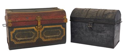 Lot 442 - A Victorian tin and brass mounted trunk, later...