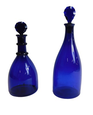 Lot 390 - Two Victorian Bristol blue glass decanters and...