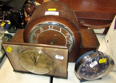 Lot 2079 - Two mantel clocks and an alarm clock. (3)