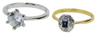 Lot 292 - A sapphire and diamond dress ring, yellow...