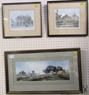 Lot 2123A - A watercolour of a country landscape, houses...