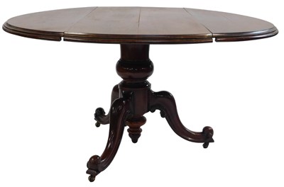 Lot 756 - A Victorian walnut oval drop leaf table, the...