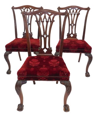 Lot 857 - Three late 19thC mahogany dining chairs, with...