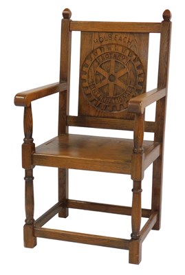 Lot 533 - An oak open armchair, the back carved Holbeach...