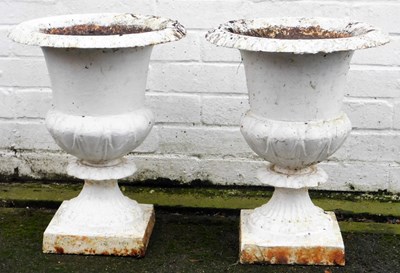 Lot 537 - A pair of Victorian cast iron campana garden...