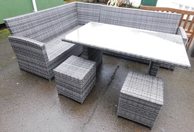 Lot 538 - A grey rattan type corner sofa, (in two parts),...