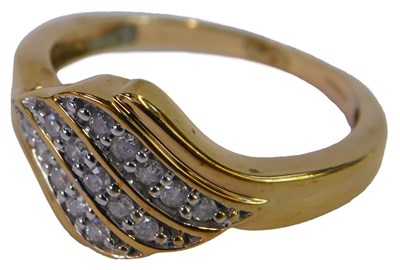 Lot 90 - A 9ct gold and diamond dress ring, double set...