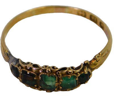 Lot 320 - A Victorian 18ct gold and emerald five-stone...