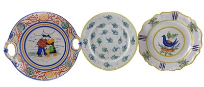 Lot 298 - Three French faience cabinet plates,...