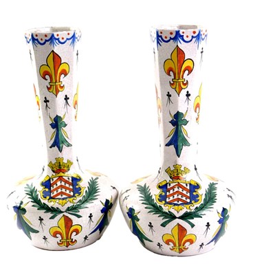 Lot 306 - A pair of 19thC French faience vases, with...
