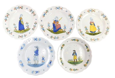 Lot 311 - A collection of five Faience plates, a 19thC...