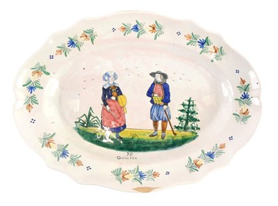 Lot 317 - A 19thC Quimper oval Faience platter,...