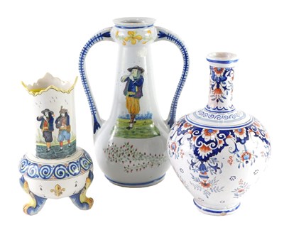 Lot 323 - A 1930s Quimper two handled tulip vase,...
