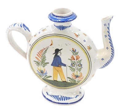 Lot 328 - A 19thC Quimper Faience flat circular teapot,...