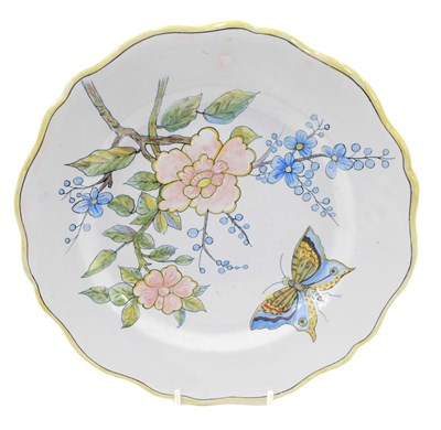Lot 329 - A 19thC Porquier Beau Faience botanical plate,...