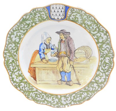 Lot 331 - A 19thC Porquier Beau Faience plate, decorated...