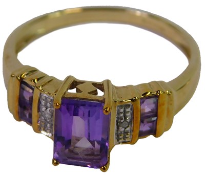 Lot 86 - A 9ct amethyst and diamond ring, the central...
