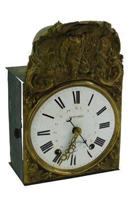 Lot 418 - A 19thC French tin wall clock, in hammered...