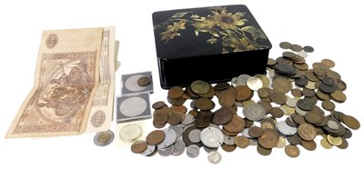 Lot 428 - A group of coins, mainly nickel silver and...