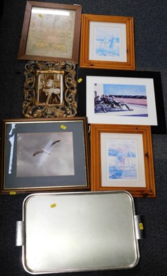Lot 2095 - Six pictures and prints, and a tray.