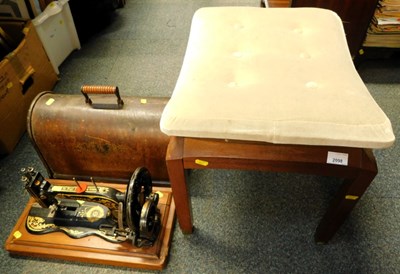 Lot 2098 - A small piano stool, and a wooden cased sewing...