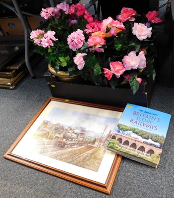 Lot 2100 - Artificial flowers, a framed and glazed print...