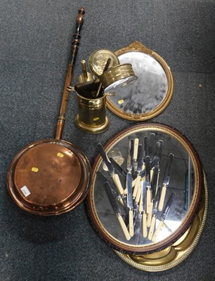 Lot 2105 - Copper and brassware, including a fire iron...
