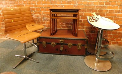 Lot 1016 - Two retro looking bar stools, a nest of three...
