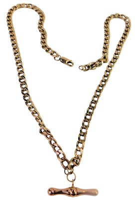 Lot 288 - A 9ct gold curb link neck chain, with T-bar,...