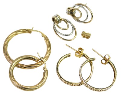 Lot 289 - Two pairs of earrings, yellow metal, and two...