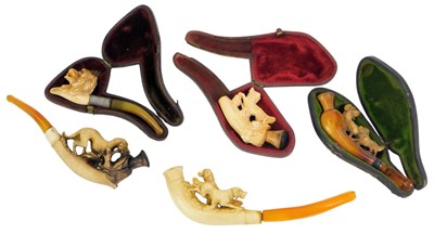 Lot 555 - Various Meerschaum pipes, each carved with a...