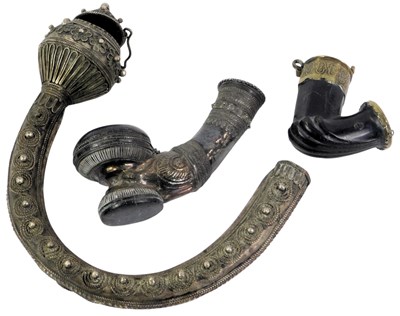 Lot 557 - An Eastern silver coloured metal pipe, with...