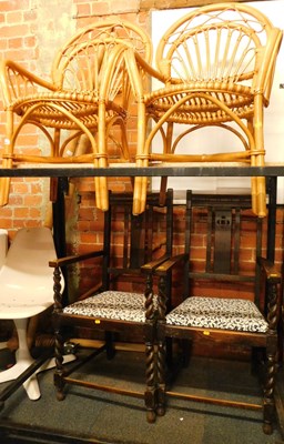 Lot 1060 - Two wicker conservatory chairs, two open...