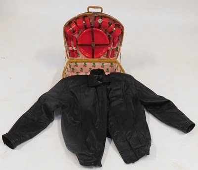 Lot 2200 - A leather jacket, XL by Hyde Park, a wicker...