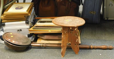 Lot 2201 - A small hardwood footstool, a copper warming...