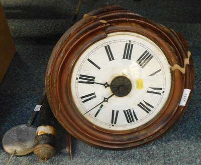 Lot 2213 - A wall clock, with pendulum, white enamel dial...