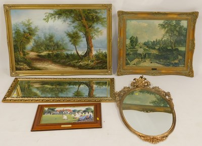 Lot 2265 - A gilt framed oil on canvas of lakeside...